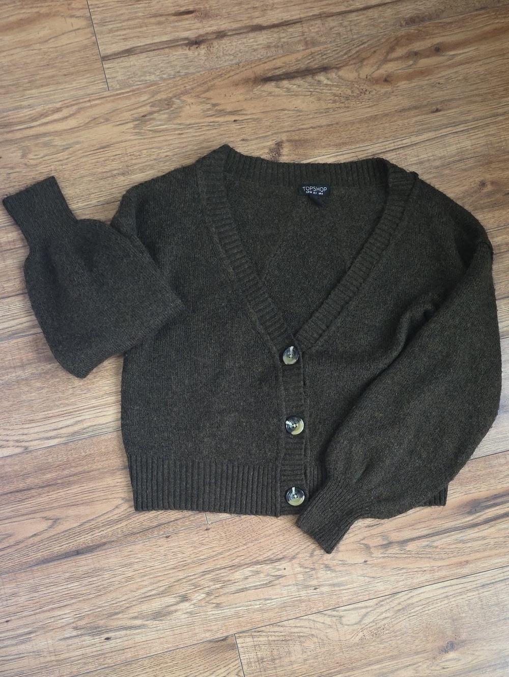 Topshop Olive Green V-Neck Cardigan Sweater